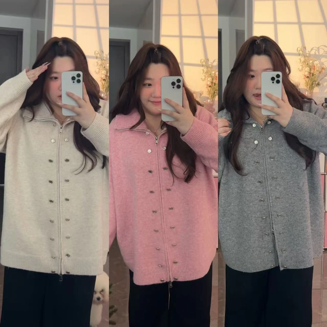 【大春专属】冬季新款高级感长款加厚时尚气质纯色宽松拉链毛衣