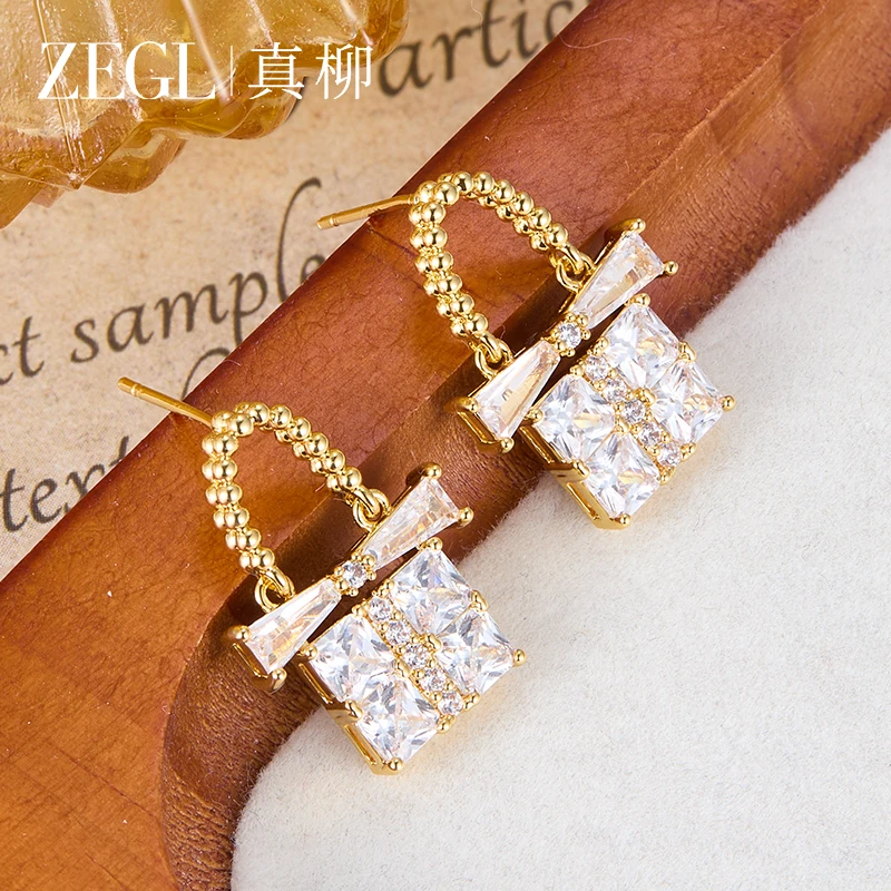 ZEGL 镀K金【方寸之间】真柳气质爆闪耳环时尚轻奢耳圈气质高贵耳饰