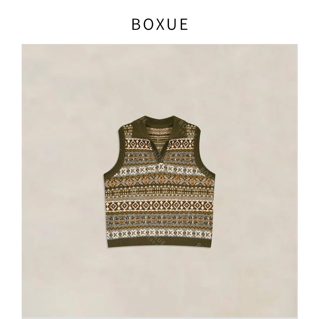 BOXUE“冬牧”2025秋冬费尔岛羊.毛无袖轻奢 毛衣 #251001MY5376