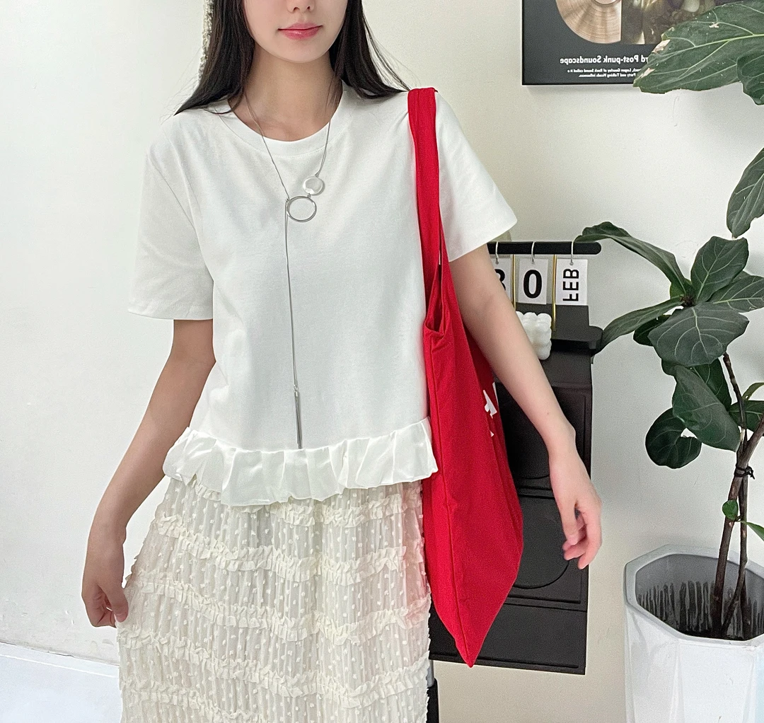 【小蝶专属】正肩短袖T恤新款小个子修身显瘦内搭甜美小上衣8396