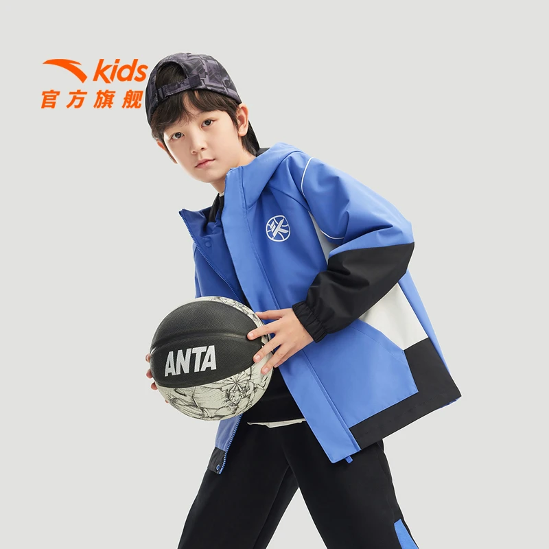安踏儿童男大童运动上衣25春季新款舒适青少年运动连帽薄外套1604
