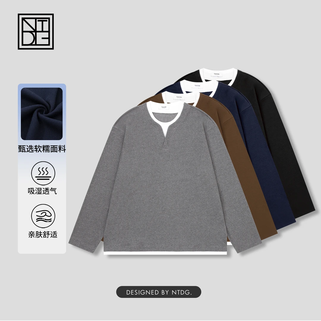 NTDG-ONE/南通大个秋款假两件简约长袖66313