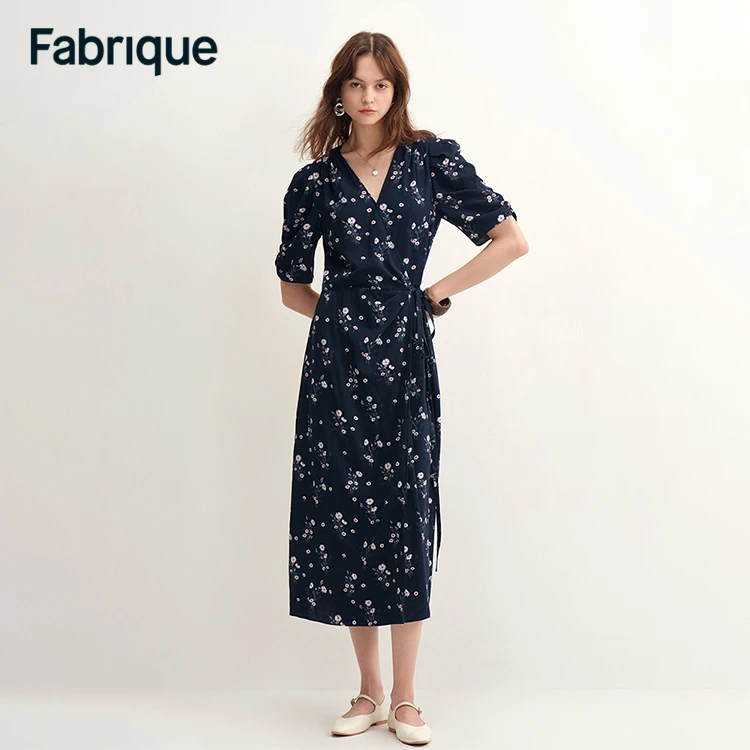 Fabrique Teana 【夏日漫游】夏加尔蓝碎花围裹系带法式茶歇连衣裙