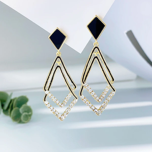 铜合金合成锆石耳饰 菱形气质百搭轻奢简约大气精致经典耳环H076