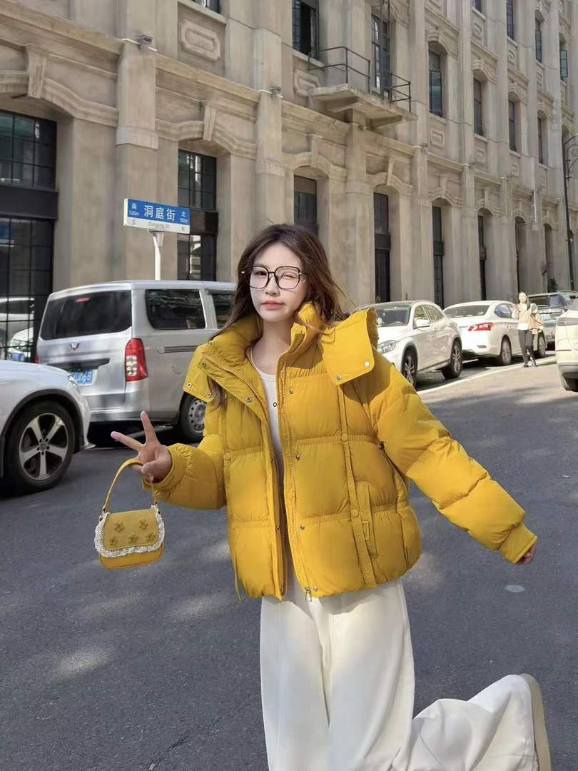 新款百搭长袖连帽国标羽绒服女2025冬时尚宽松休闲加厚保暖短外套