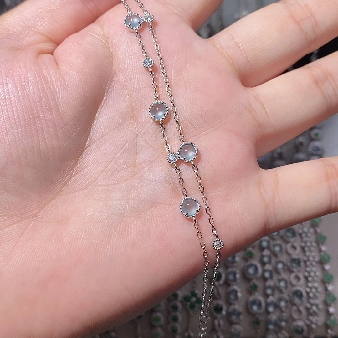 银S925镶嵌手链翡翠kju j