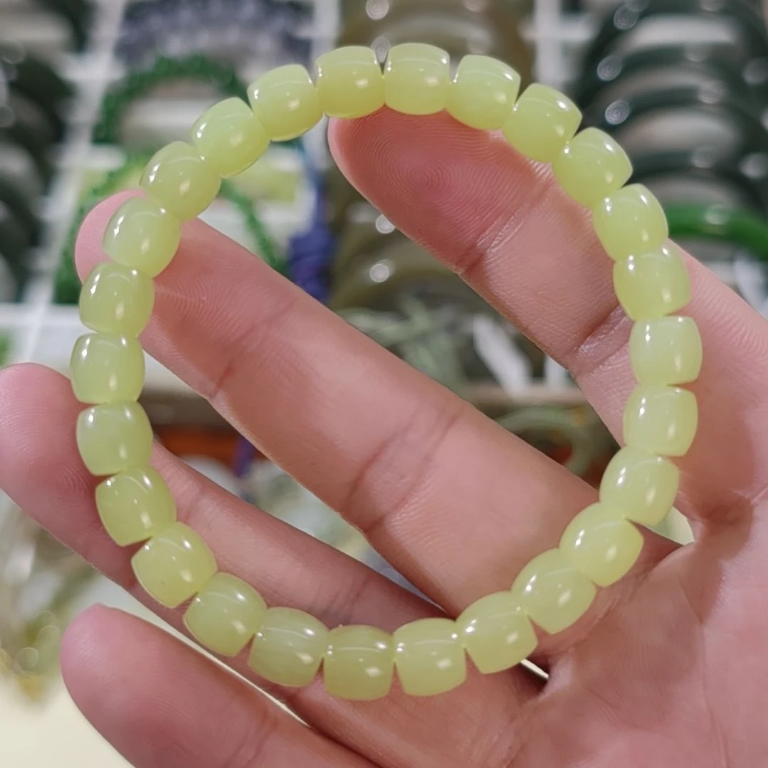 和田玉未镶嵌手链7×8黄口直切和田玉手串×1