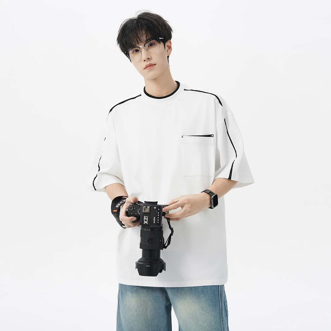 V37索罗娜凉感短袖t恤男款2025新款青少年夏季穿搭潮牌圆领五分袖