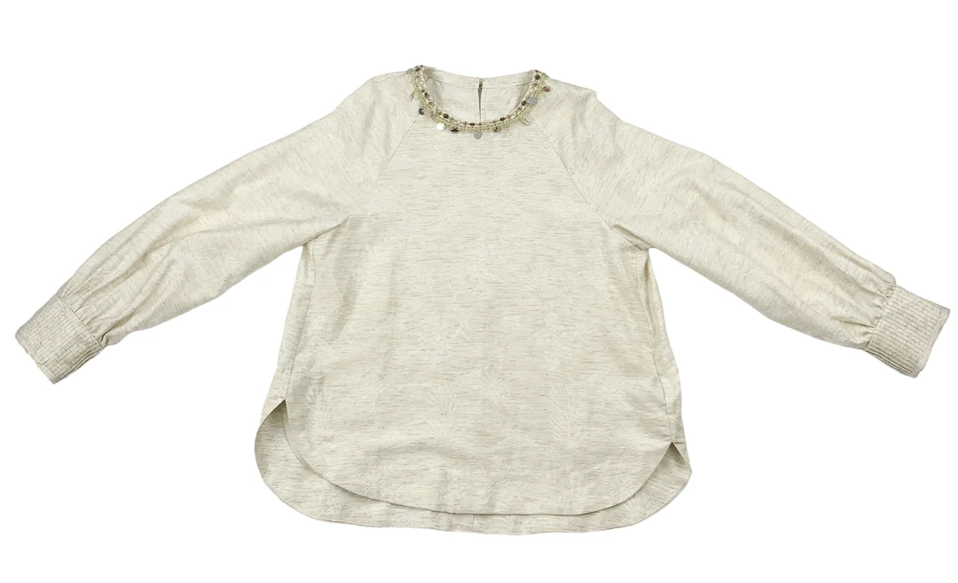 高级文艺风米色混纺长袖上衣民族设计感极简百搭