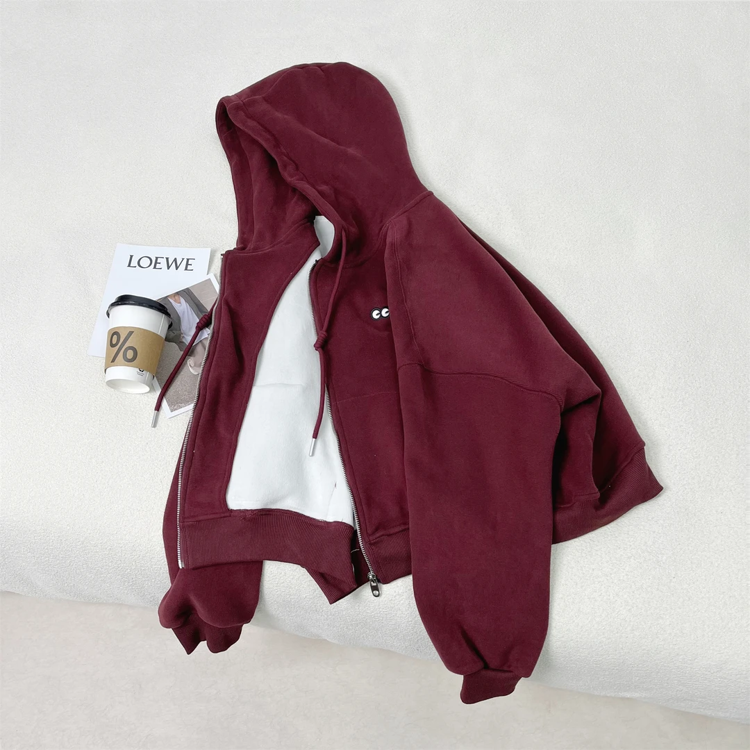 【女王洛克】时尚百搭抽绳连帽刺绣卫衣休闲宽松卫衣