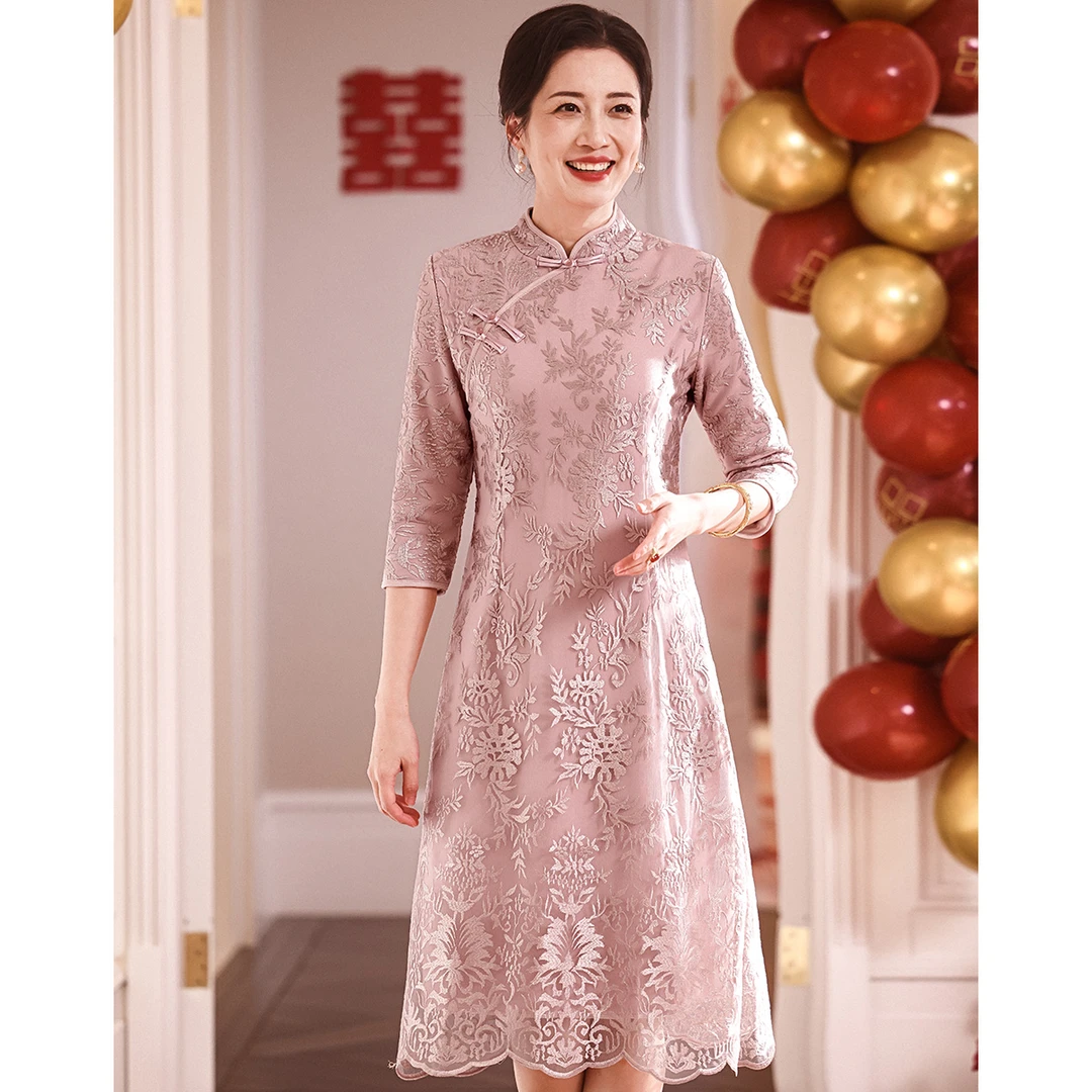 十月妈妈婚宴礼服2025新款高贵年轻婚礼喜婆婆旗袍中式结婚敬酒服