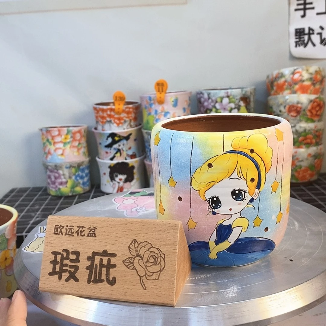 花盆紫砂红陶手绘花盆