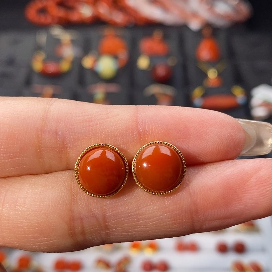 南红玛瑙银S925镶嵌四川凉山瓦西耳钉