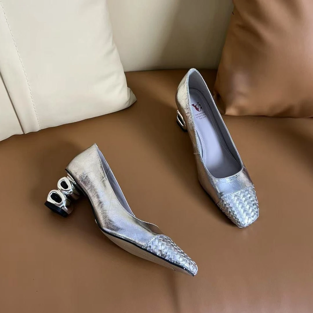 范戈希跟6cm牛羊皮春夏季小众时尚设计款气质百搭女单鞋买1赠3