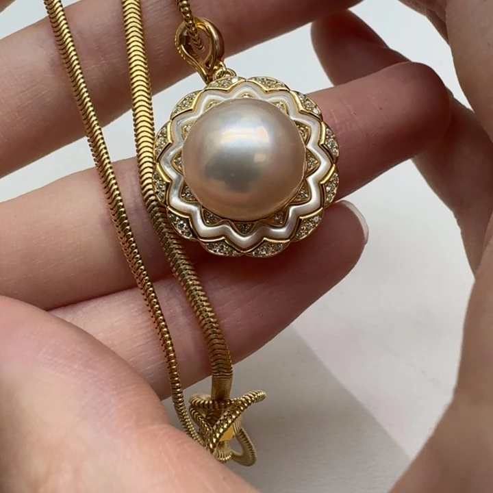 银S925镶嵌颈饰拼合珍珠（马贝珠）