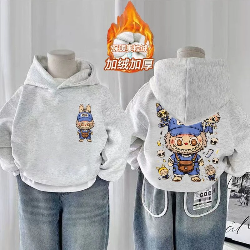 开学儿童秋冬卫衣新款2025连帽男童卡通拉布加厚加绒男孩保暖上衣