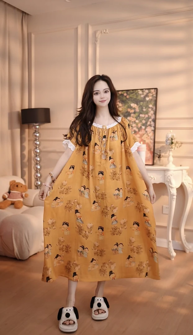 【Q版仕女图】睡衣女棉裙子宽松甜美大码时尚休闲睡衣QQ