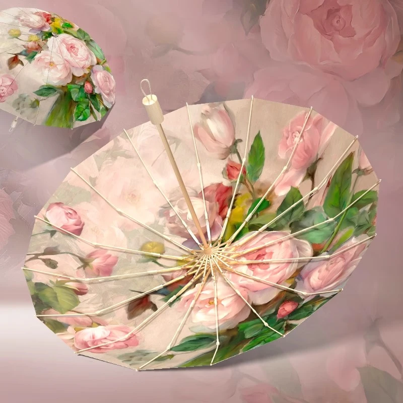 德国油画双层太阳伞女超强防晒防紫外线晴雨两用16骨加大折叠雨伞