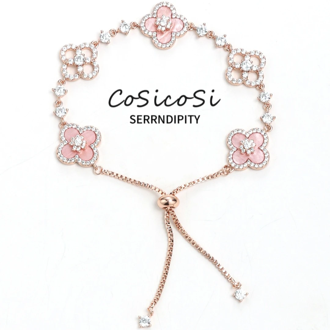 V金CNC精工 轻奢镶钻粉五花手链