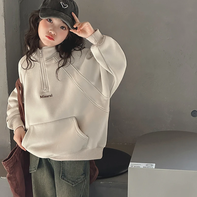 春装女童时尚卫衣2025春秋新款洋气7-11岁15大童女孩休闲立领上衣