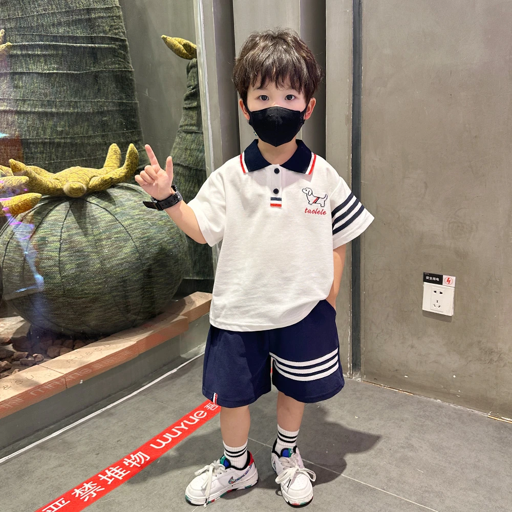 男童夏装套装2025新款酷帅男孩宝宝炸街衣服儿童洋气短袖polo衫潮