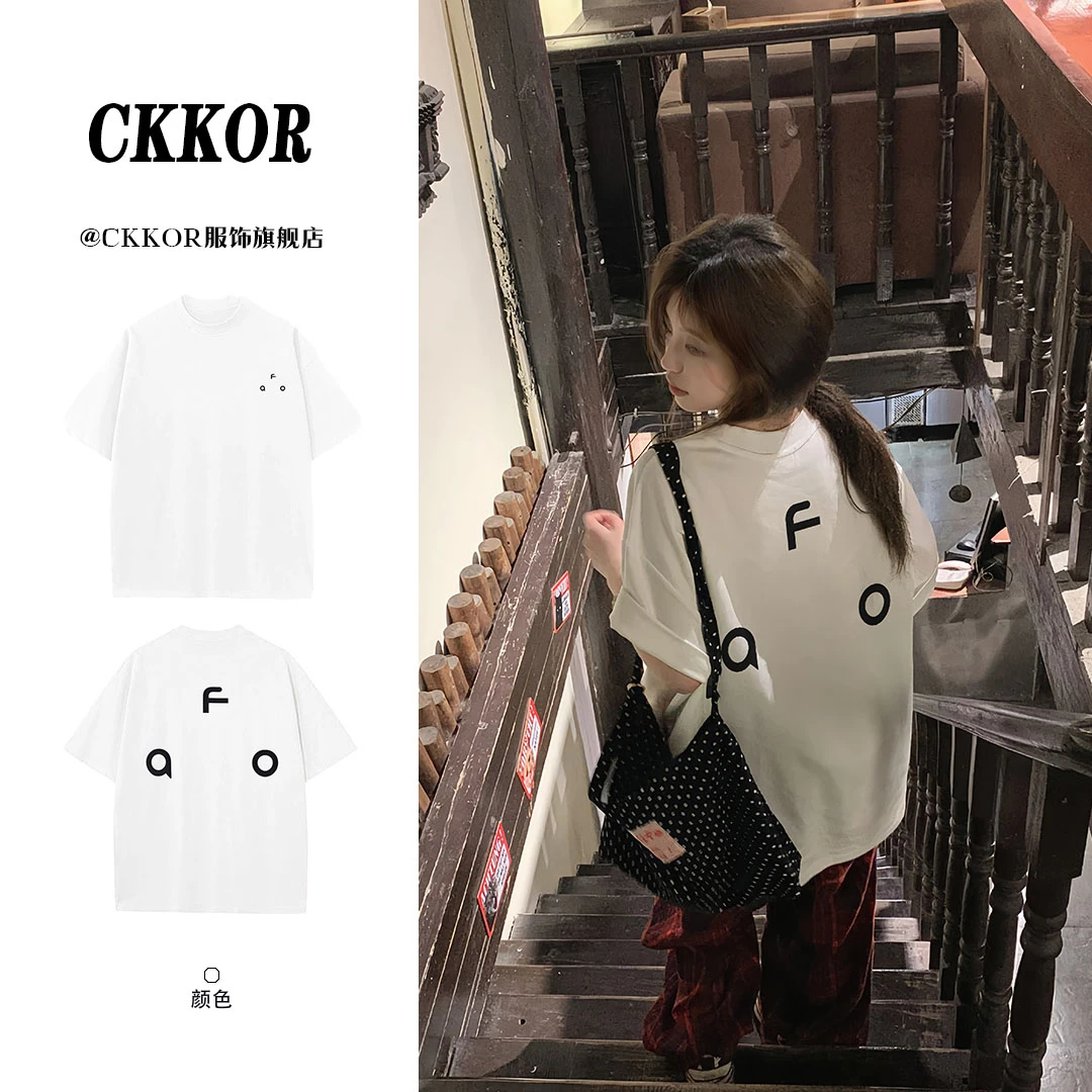 CKKOR美式潮牌字母印花夏季新款纯棉短袖t恤女学院风百搭显瘦上衣