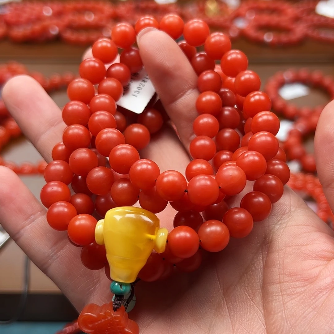 南红玛瑙未镶嵌手串保山料啊东寨9.6m108收藏级