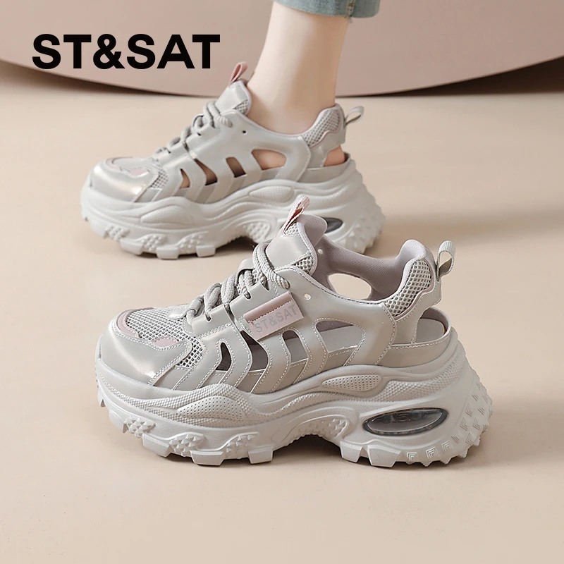 星期六运动凉鞋女夏外穿2025新款镂空老爹鞋厚底透气洞洞休闲女鞋