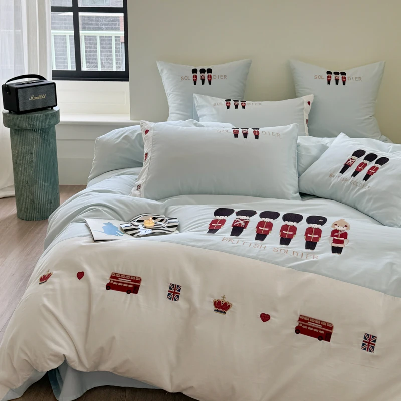 英伦风时尚A类长绒棉纯棉四件套全棉裸睡三件套床单被套床上用品4