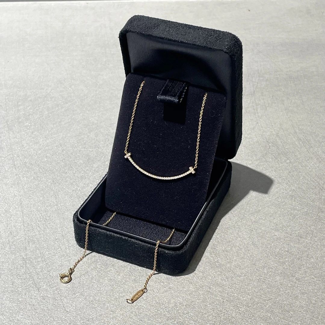 95新 Tiffany & Co./蒂芙尼 蒂芙尼   带钻小号笑脸坠链 项链-1