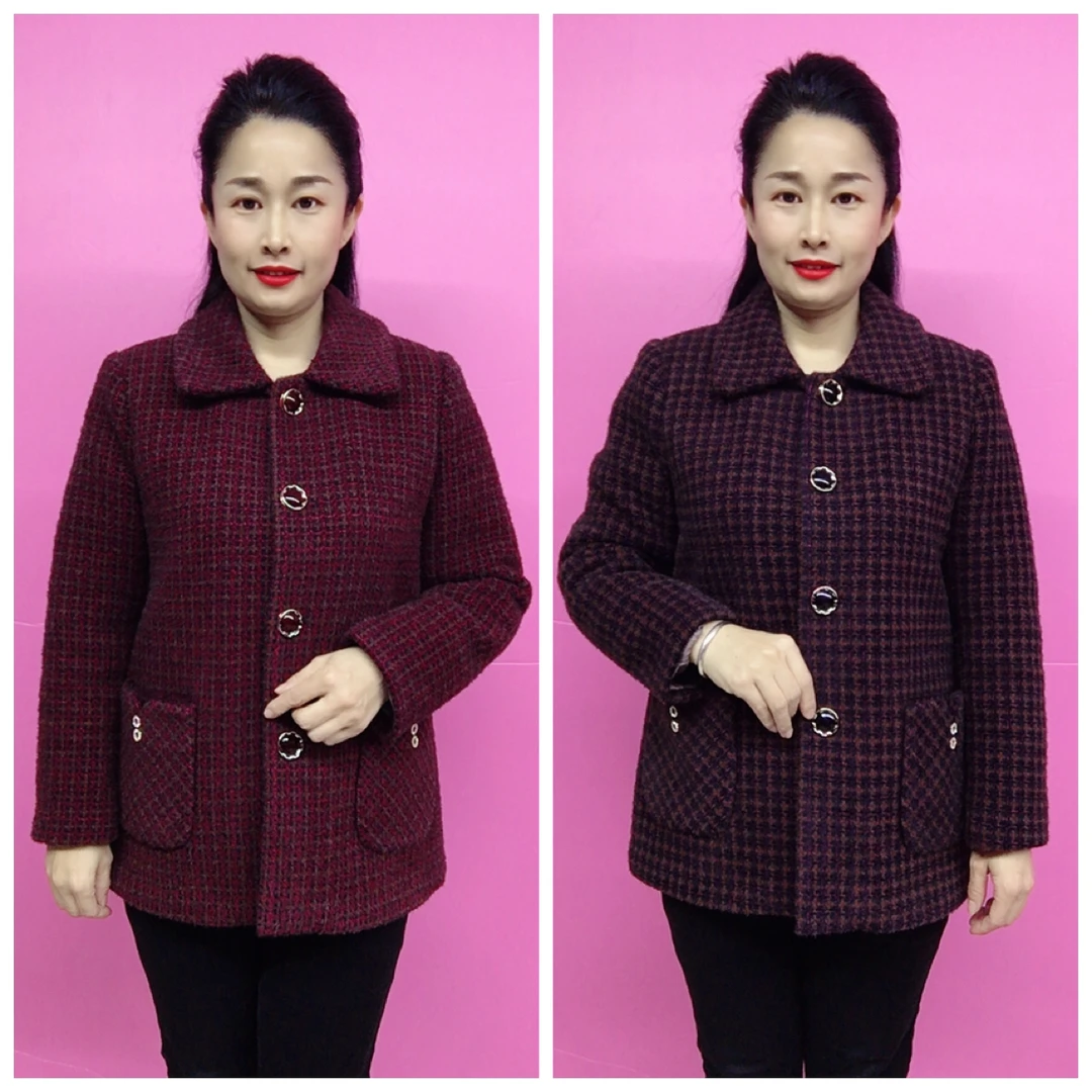 114款翻领中老年加绒妈妈外套