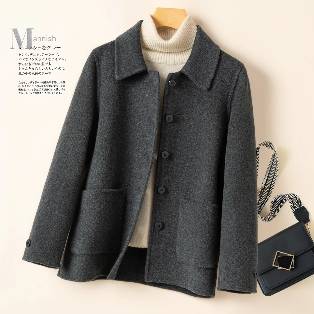 双面羊绒大衣女小个子短款2025秋冬新款羊毛妈妈装宽松毛呢外套