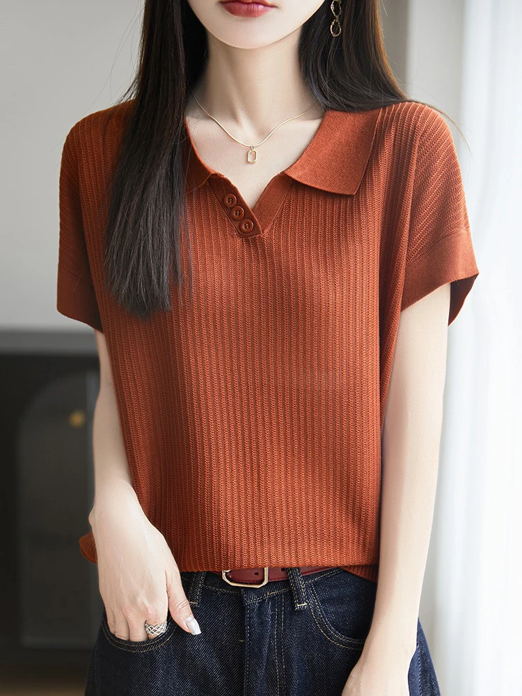 莱赛尔天丝POLO领短袖女宽松休闲t恤衫半袖透气薄款polo衫上衣夏