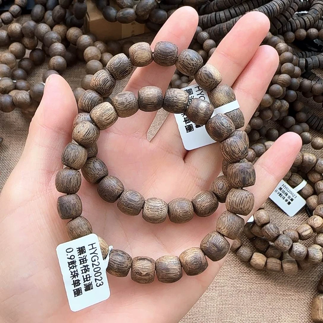 手串沉香海南沉香天然野虫漏0.9苹果珠单圈多样性发一