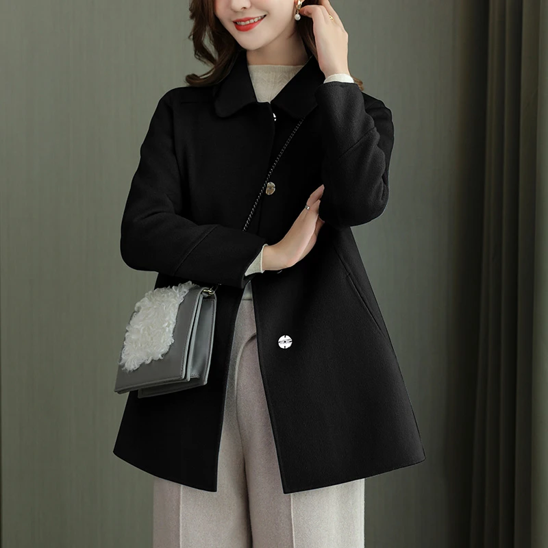 双面绒羊毛大衣女韩版小个子短款雾霾蓝双面呢外套秋冬新款秋显瘦