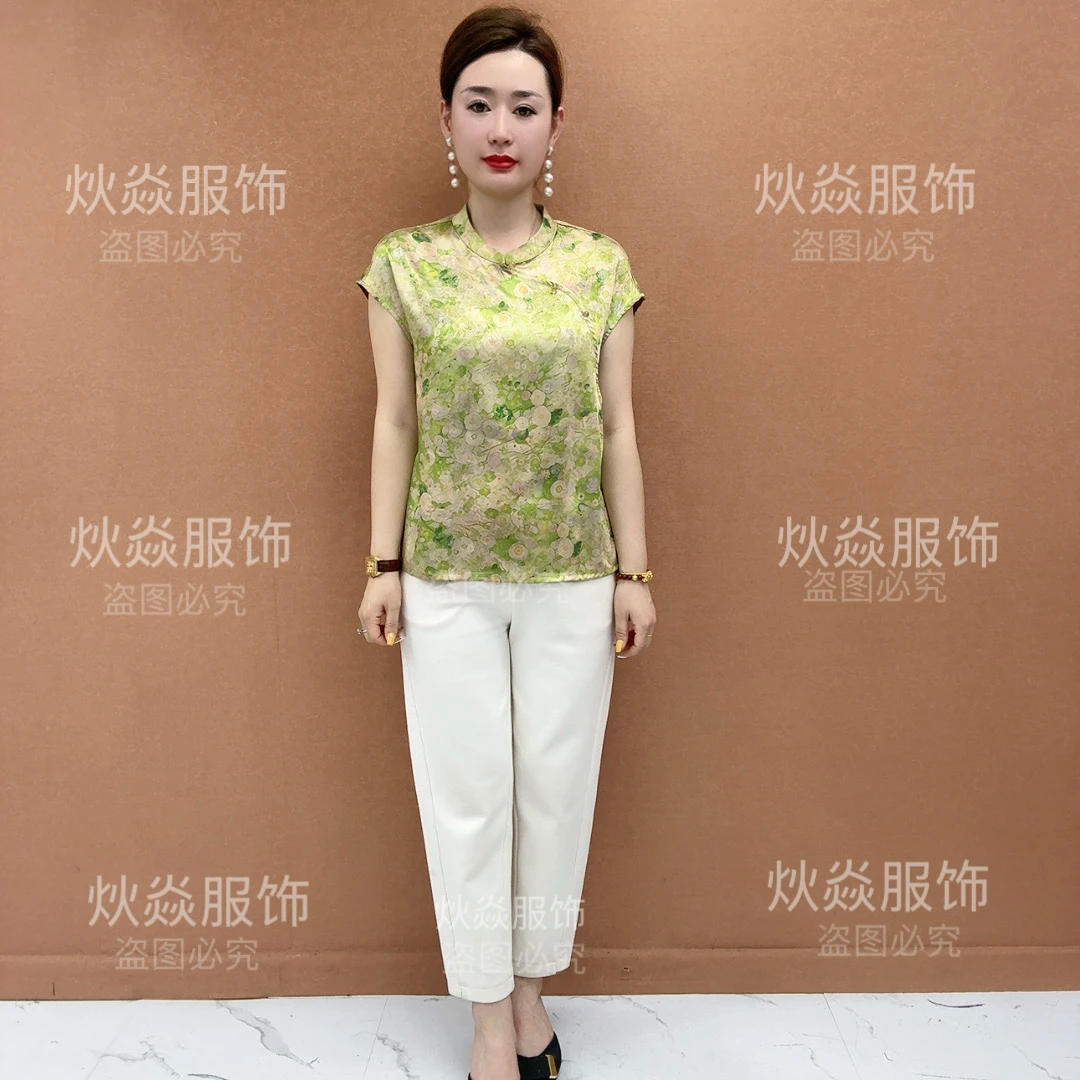 夏季2025新款上衣小衫新中式女装国风立领提花气质飞袖衬衫