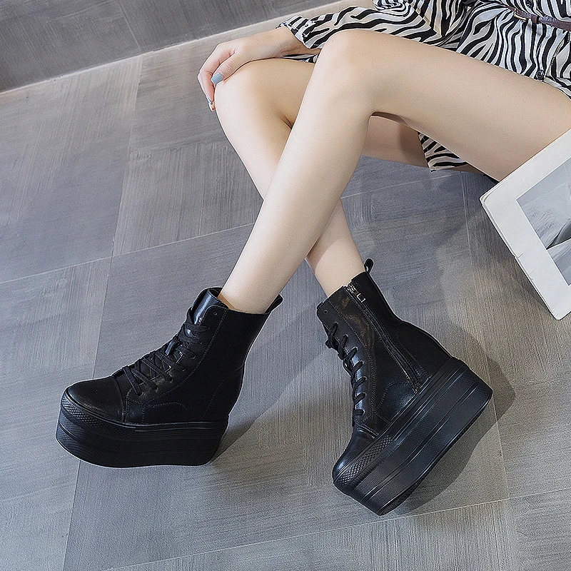 秋冬厚底高帮鞋松糕鞋超高跟短靴女休闲韩版潮马丁靴女2025年新款