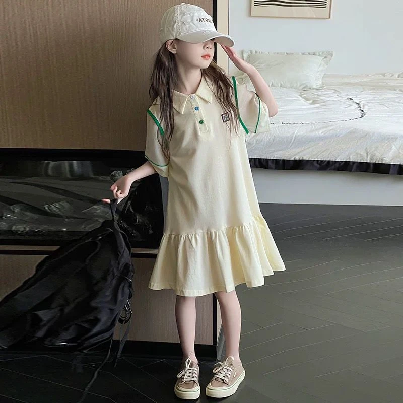 女童学院风连衣裙夏装2025新款休闲儿童polo裙子中大童女孩公主裙