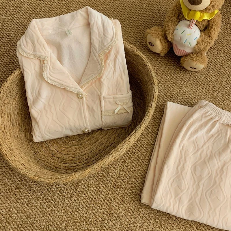 海岛绒秋冬睡衣女新款2025高级感甜美时尚长袖长裤家居服套装