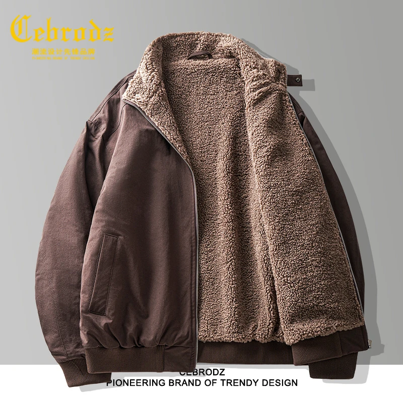 法国Cebrodz2025冬保暖棉袄外套防风重磅羊羔绒加厚棉服男士棉衣