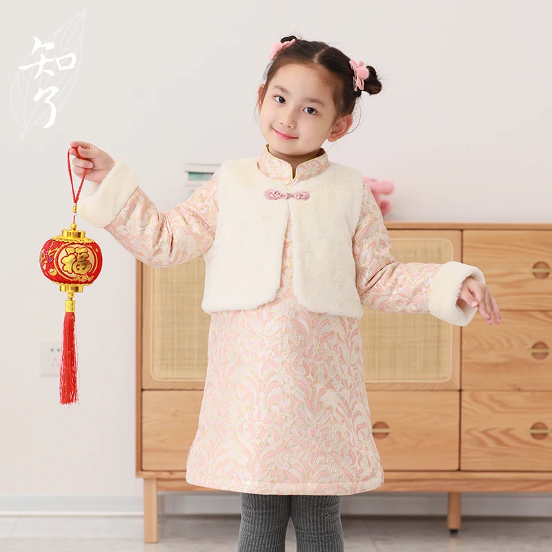 【清仓】知了童装51135 女童中国风唐装两件套马甲锦缎棉衣套装新年