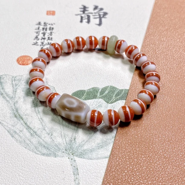 玛瑙白底珠珠手链红色一线药师手串时尚个性气质单圈手饰