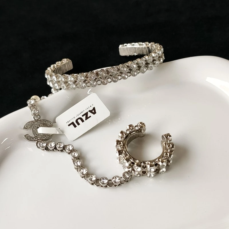 95新 Chanel/香奈儿 Azul - 21k限量款黑钻带戒指手镯 m码 53107