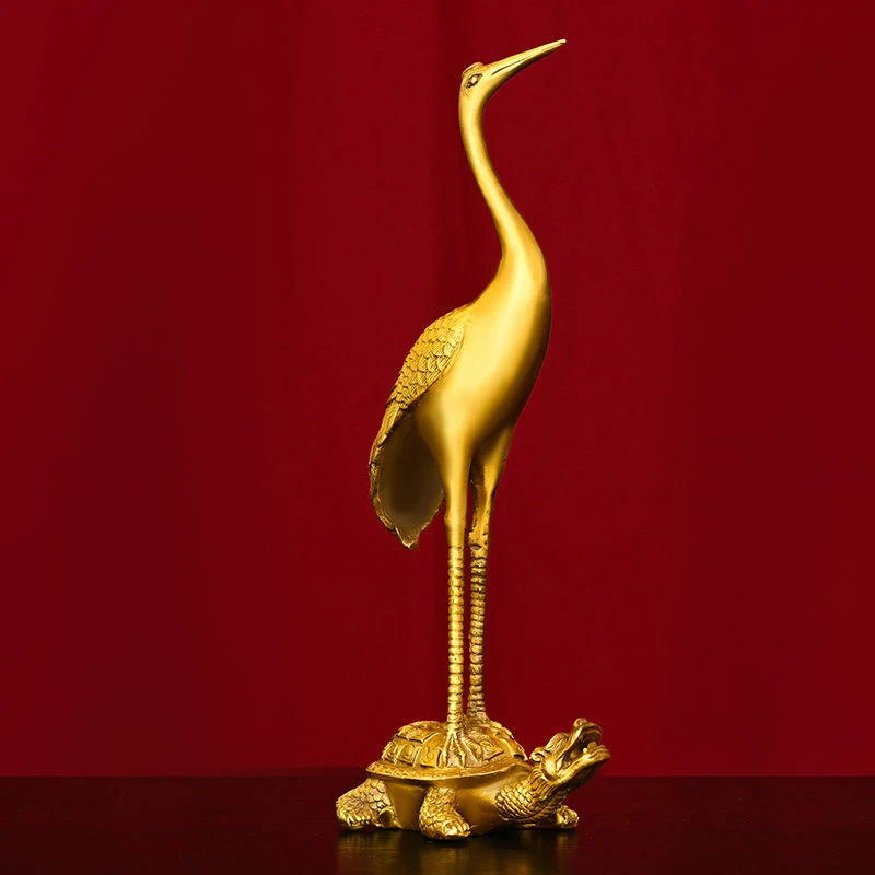 铜仙鹤摆件黄铜龟鹤延年铜鹤长寿龟寿星礼品客厅家居装饰祝寿贺礼