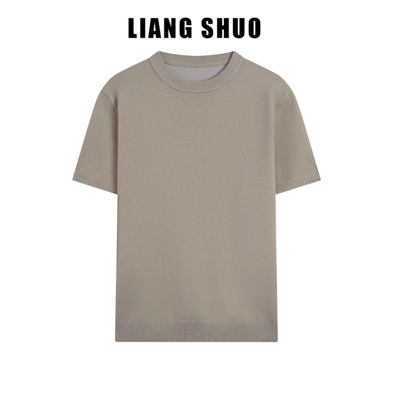 LIANG SHUO 夏季短袖透气T恤抗皱抗起球丝光棉半袖男士休闲针织衫