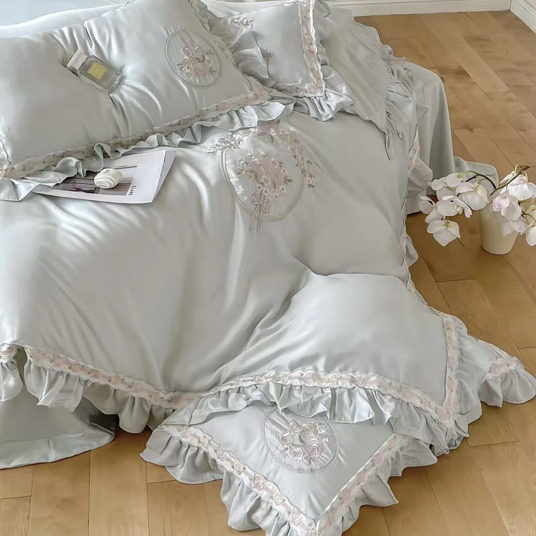 高端重工艺兰精天丝刺绣四件套床单被罩