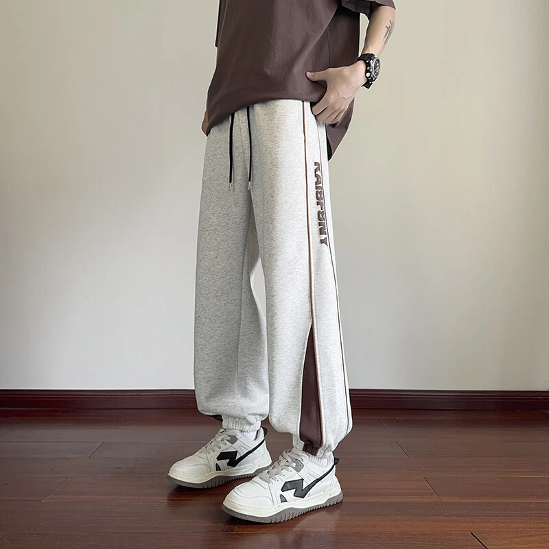 潮牌裤子男款青少年春秋季拼接印花束脚卫裤初高中学生休闲运动裤