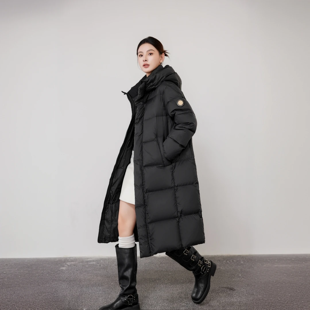 【圆标衣长S码102公分】2024年新款情侣款长款连帽过膝羽绒服
