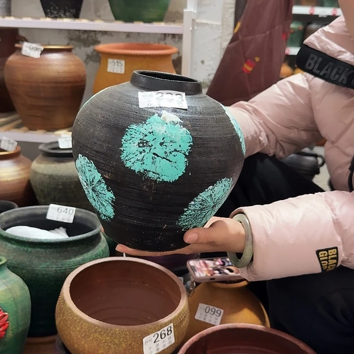 瑕疵彩绘坛子293高度20口径8