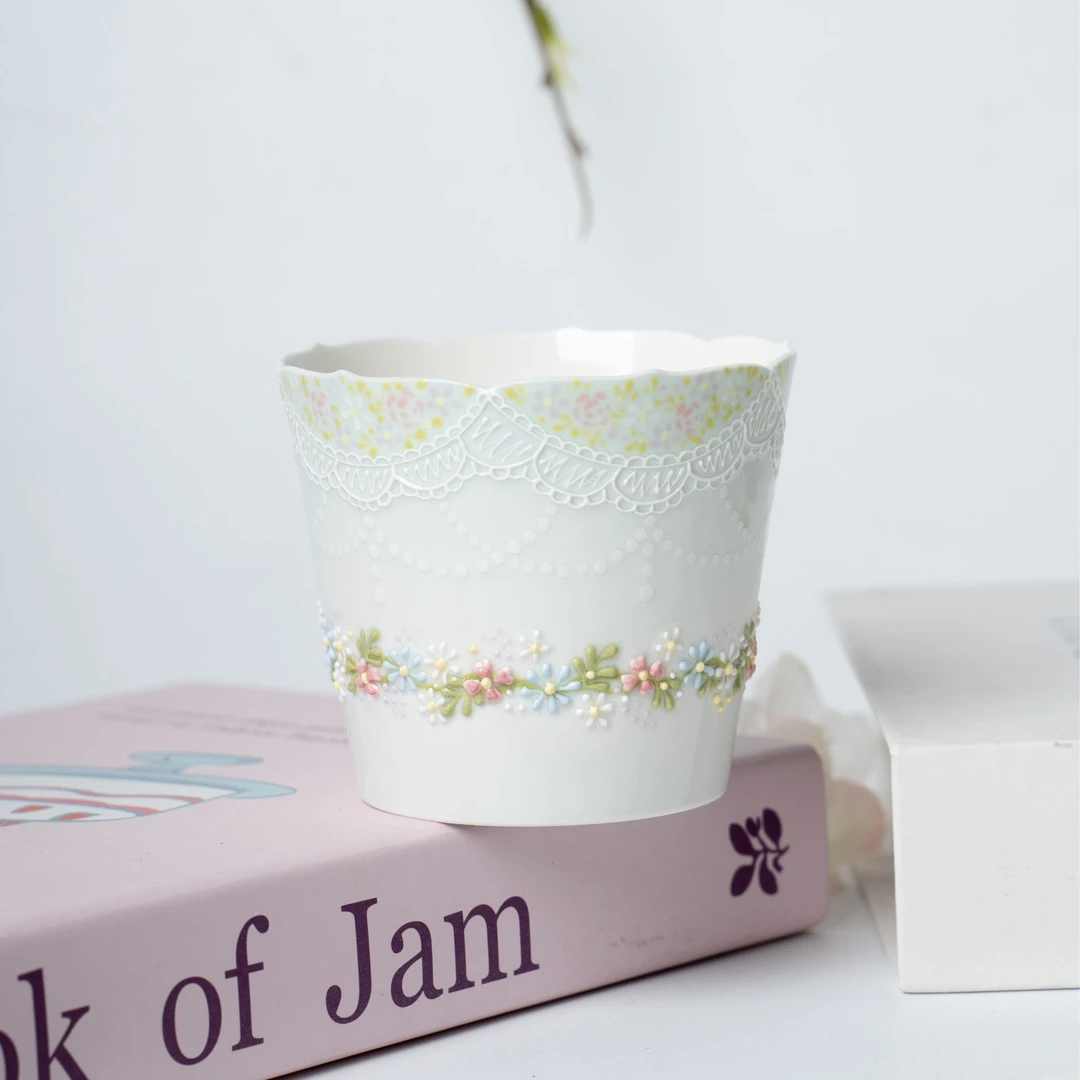 夏兜 | 薄荷绿小花边蕾丝猪口杯